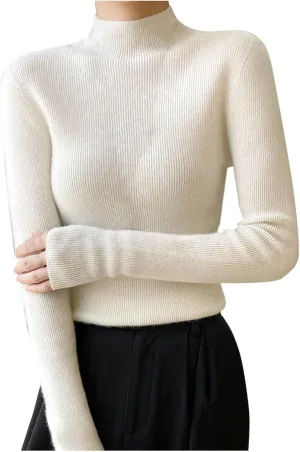 Turtleneck Sweaters for Women 2024 Solid Casual Sweater Long Sleeve Dressy Tops Slim Fitting Sweaters Blouse