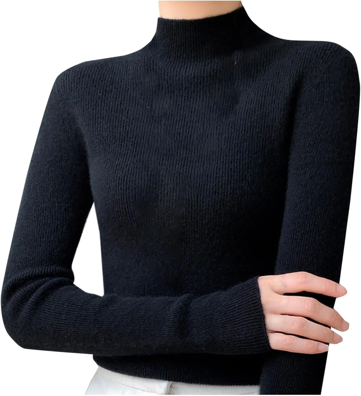 Turtleneck Sweaters for Women 2024 Solid Casual Sweater Long Sleeve Dressy Tops Slim Fitting Sweaters Blouse