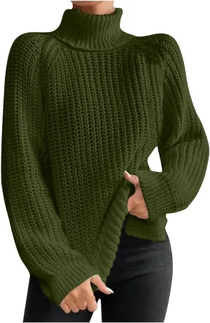 Turtleneck Tops for Women Long Sleeve Knitted Sweater Casual Fitted Sweater Fall Winter Fashion Sweaters Outfits