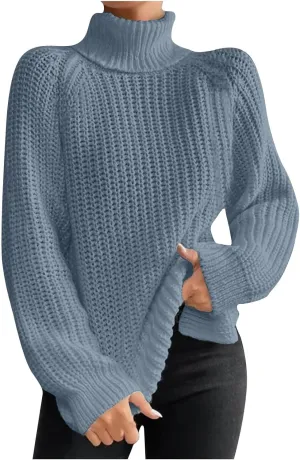 Turtleneck Tops for Women Long Sleeve Knitted Sweater Casual Fitted Sweater Fall Winter Fashion Sweaters Outfits