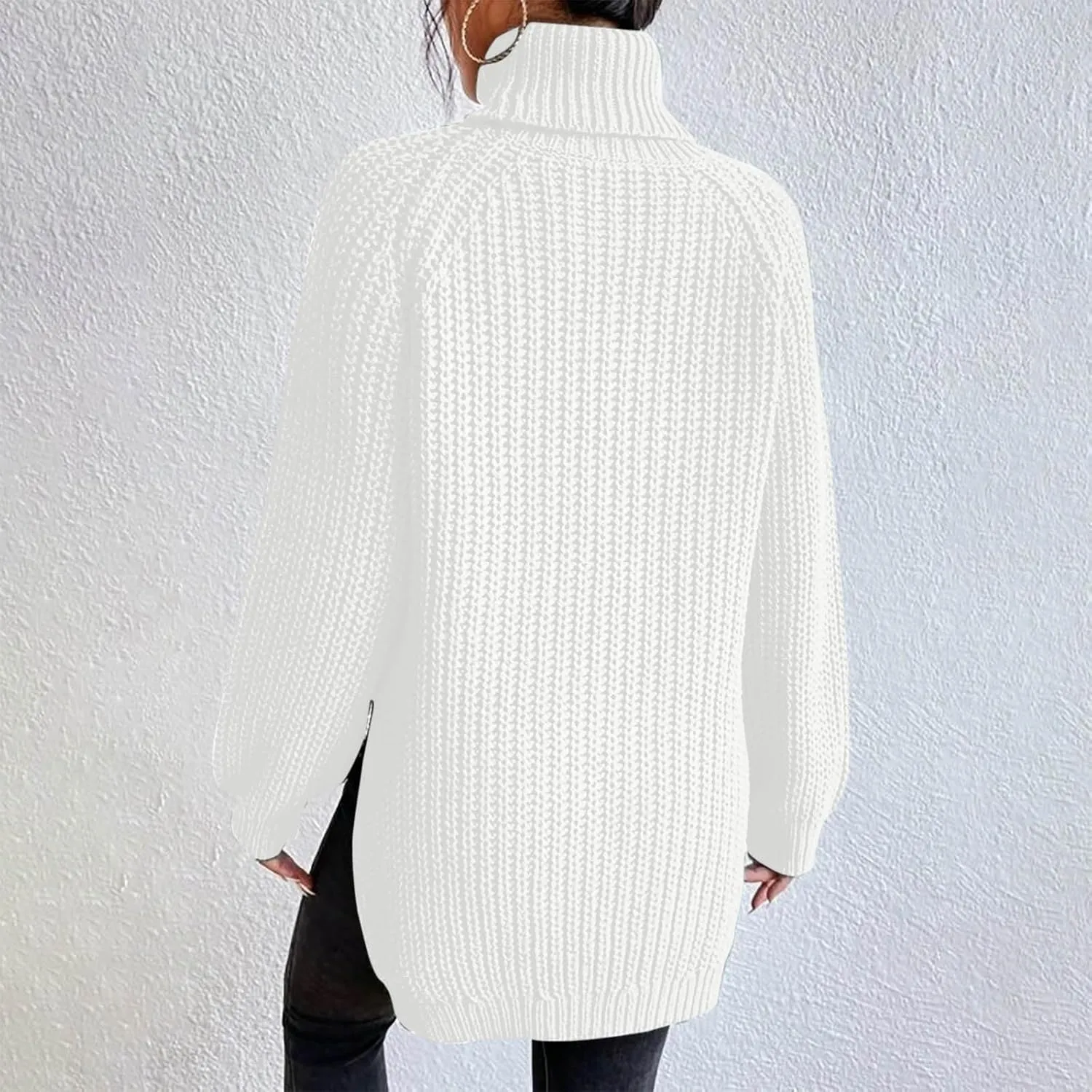 Turtleneck Tops for Women Long Sleeve Knitted Sweater Casual Fitted Sweater Fall Winter Fashion Sweaters Outfits