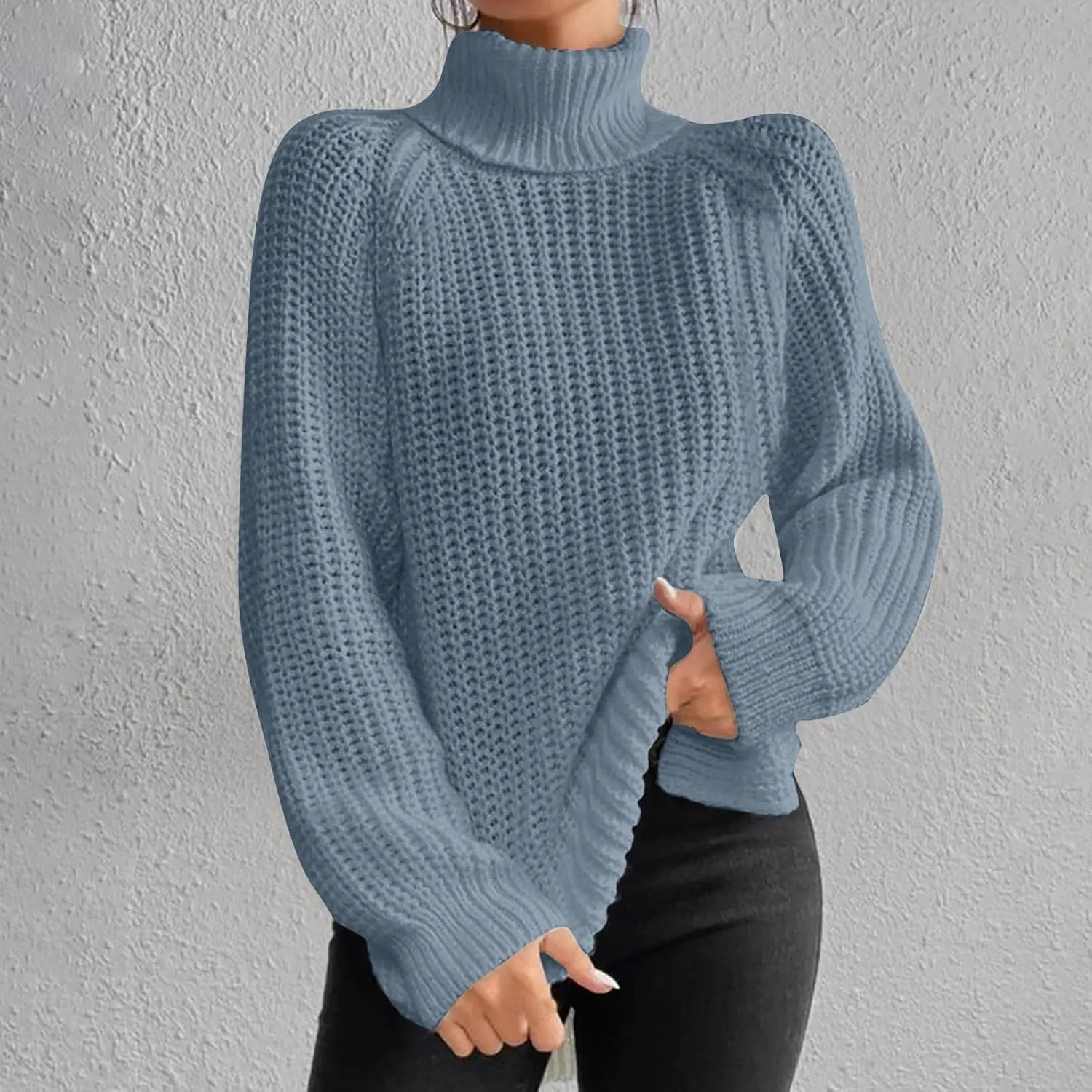 Turtleneck Tops for Women Long Sleeve Knitted Sweater Casual Fitted Sweater Fall Winter Fashion Sweaters Outfits