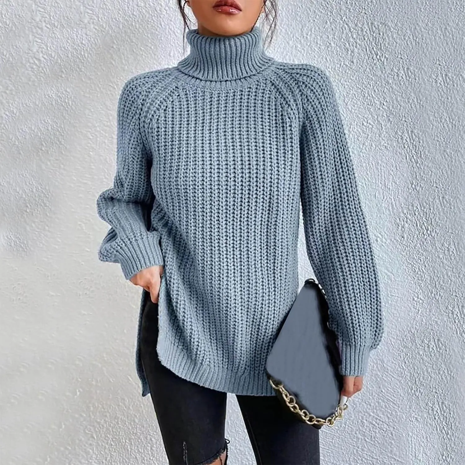 Turtleneck Tops for Women Long Sleeve Knitted Sweater Casual Fitted Sweater Fall Winter Fashion Sweaters Outfits