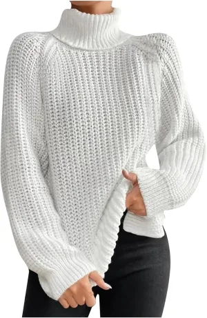 Turtleneck Tops for Women Long Sleeve Knitted Sweater Casual Fitted Sweater Fall Winter Fashion Sweaters Outfits