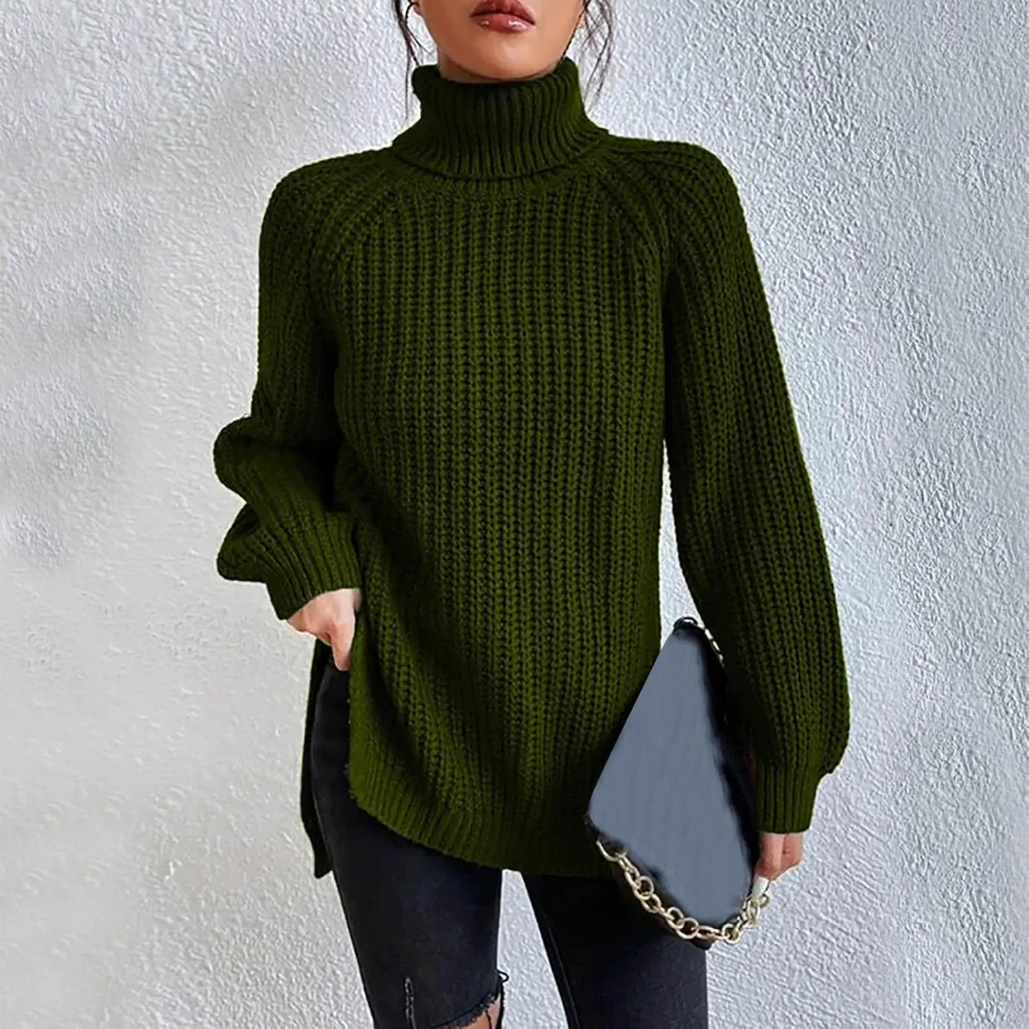 Turtleneck Tops for Women Long Sleeve Knitted Sweater Casual Fitted Sweater Fall Winter Fashion Sweaters Outfits
