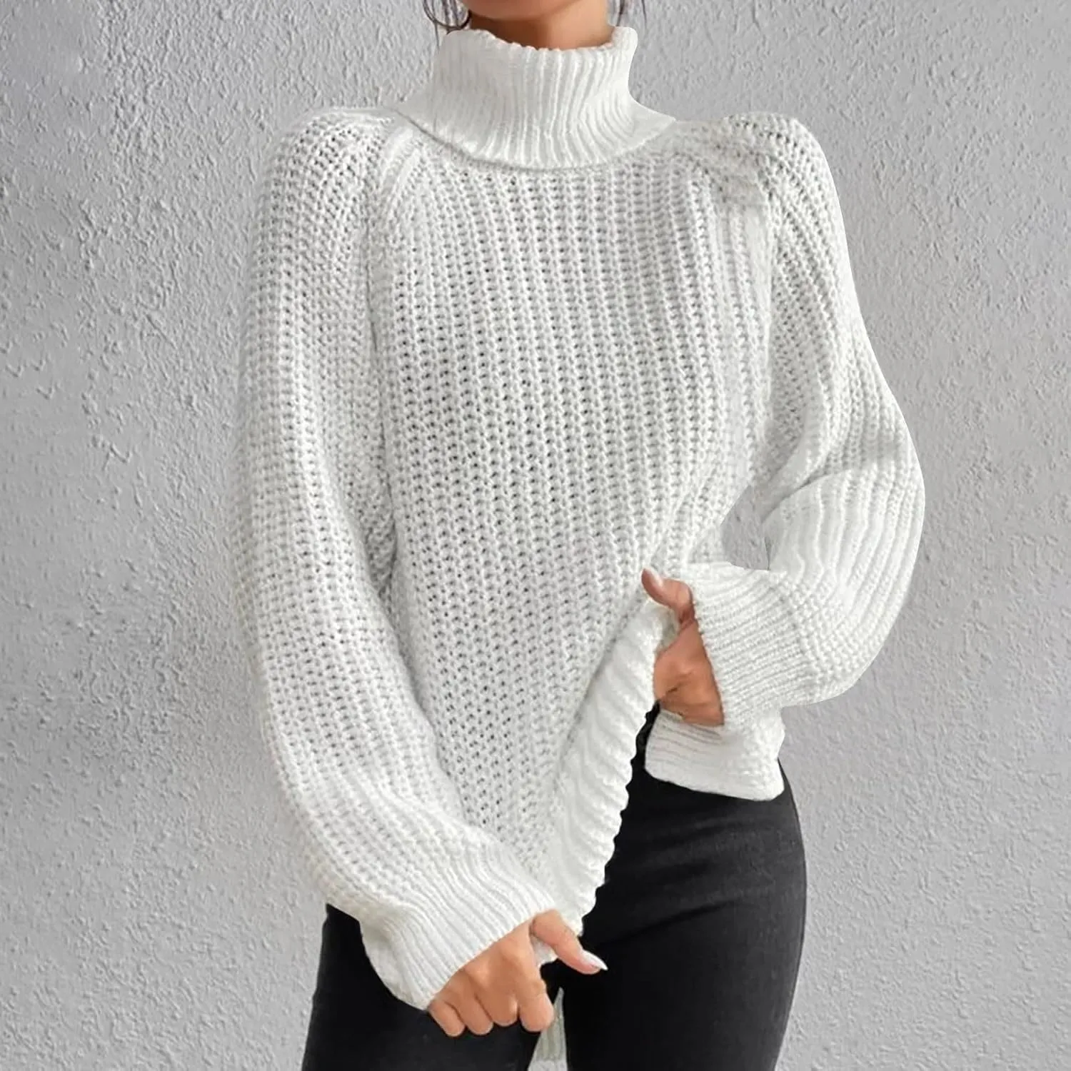 Turtleneck Tops for Women Long Sleeve Knitted Sweater Casual Fitted Sweater Fall Winter Fashion Sweaters Outfits