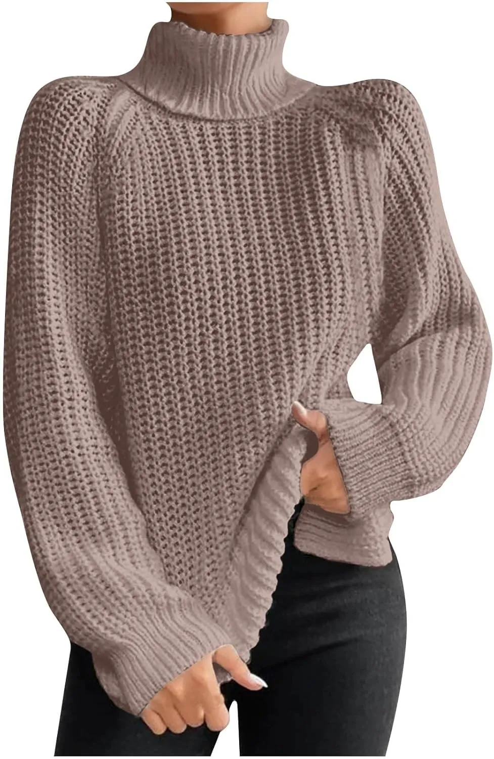 Turtleneck Tops for Women Long Sleeve Knitted Sweater Casual Fitted Sweater Fall Winter Fashion Sweaters Outfits