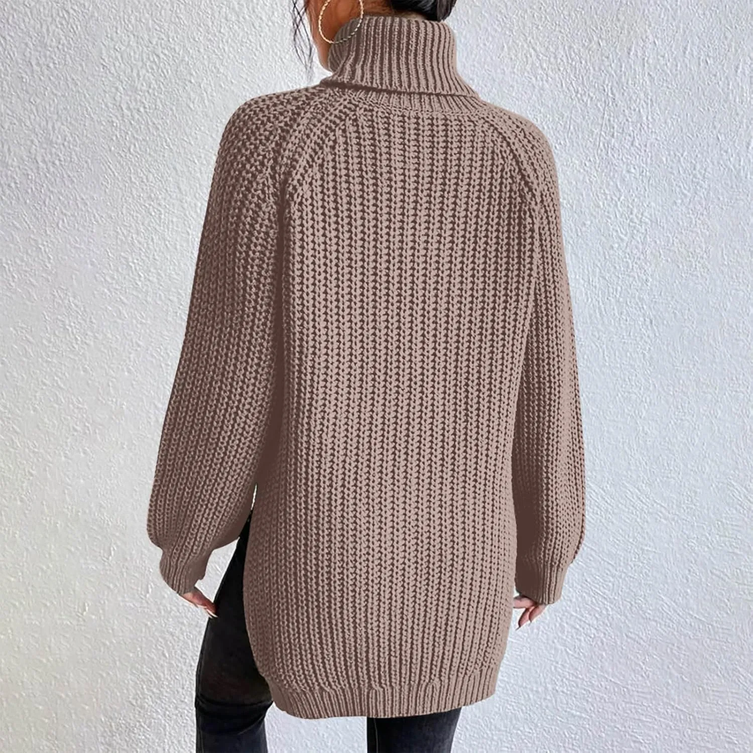 Turtleneck Tops for Women Long Sleeve Knitted Sweater Casual Fitted Sweater Fall Winter Fashion Sweaters Outfits