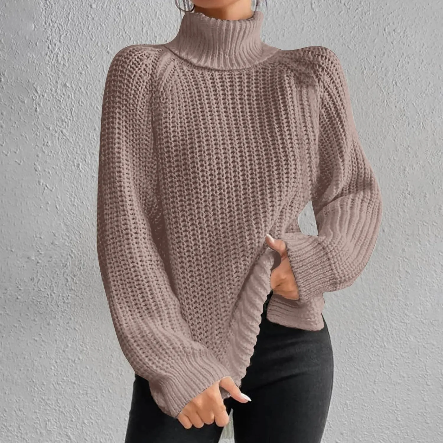 Turtleneck Tops for Women Long Sleeve Knitted Sweater Casual Fitted Sweater Fall Winter Fashion Sweaters Outfits