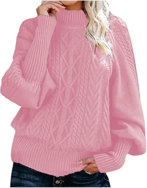 Turtlenecks for Women Ribbed Knitted Sweater Casual Oversized Sweater Solid Color Sweater Plus Size Winter Sweater