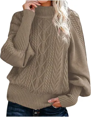 Turtlenecks for Women Ribbed Knitted Sweater Casual Oversized Sweater Solid Color Sweater Plus Size Winter Sweater