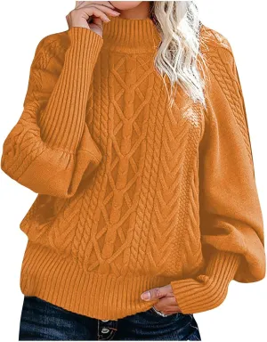 Turtlenecks for Women Ribbed Knitted Sweater Casual Oversized Sweater Solid Color Sweater Plus Size Winter Sweater