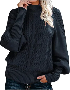 Turtlenecks for Women Ribbed Knitted Sweater Casual Oversized Sweater Solid Color Sweater Plus Size Winter Sweater