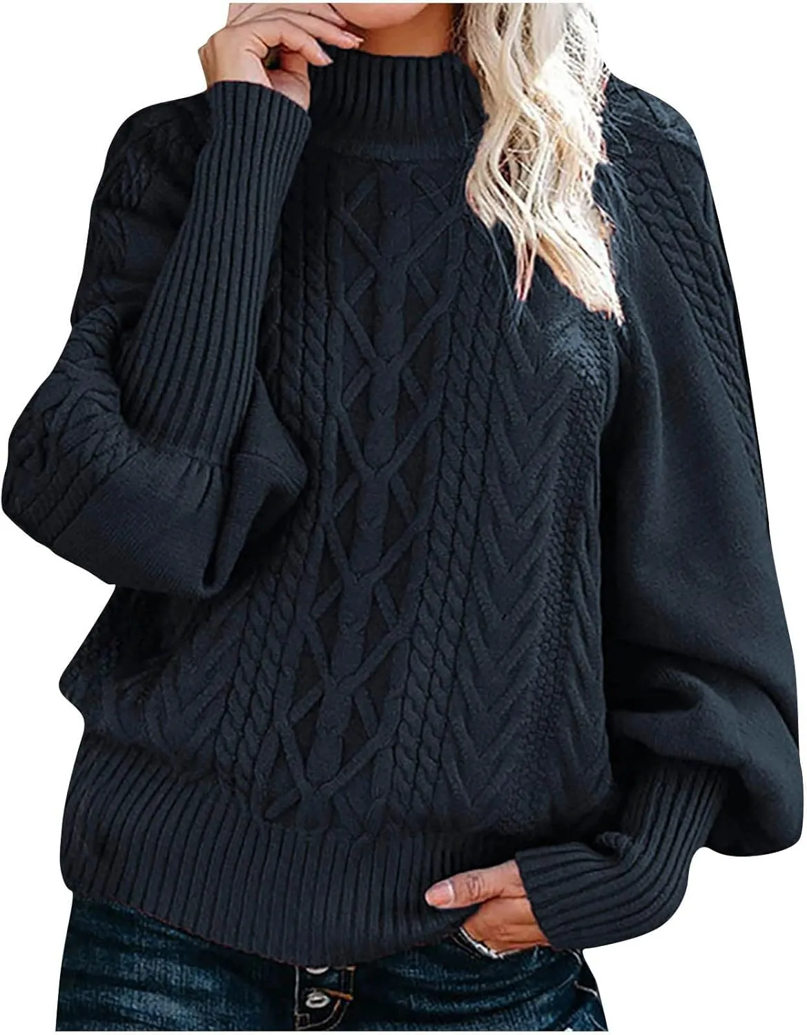 Turtlenecks for Women Ribbed Knitted Sweater Casual Oversized Sweater Solid Color Sweater Plus Size Winter Sweater