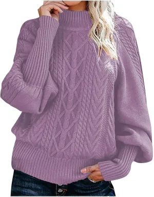 Turtlenecks for Women Ribbed Knitted Sweater Casual Oversized Sweater Solid Color Sweater Plus Size Winter Sweater
