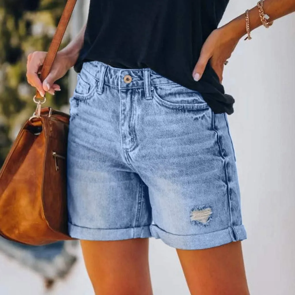 Uillui Bermuda Shorts for Women High Waisted Raw Hem Jeans Shorts Summer Relaxed Fit Straight Leg Culottes Denim Short Pants