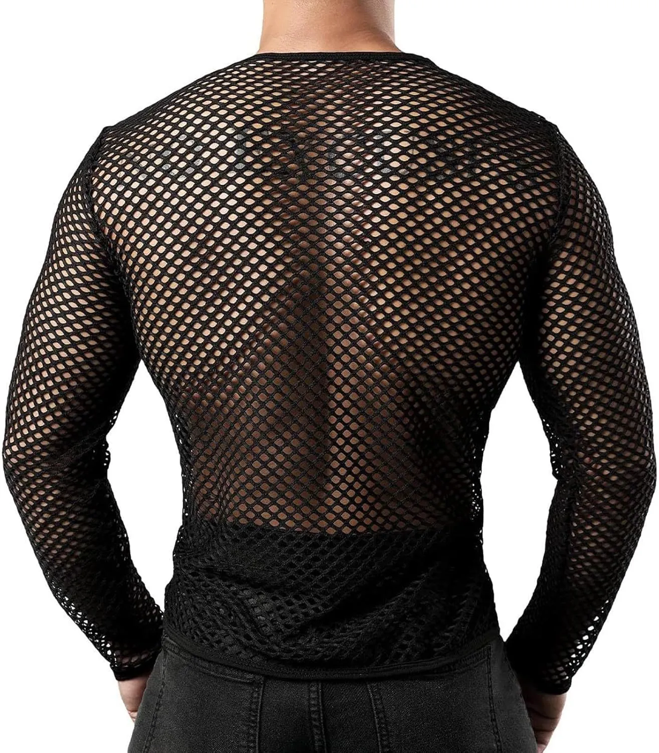 Uillui Men's Mesh Fishnet Muscle Shirts See Through Mesh Party Vest Tops Workout Muscle Tank Fitted Crew Neck Base Layer Tee