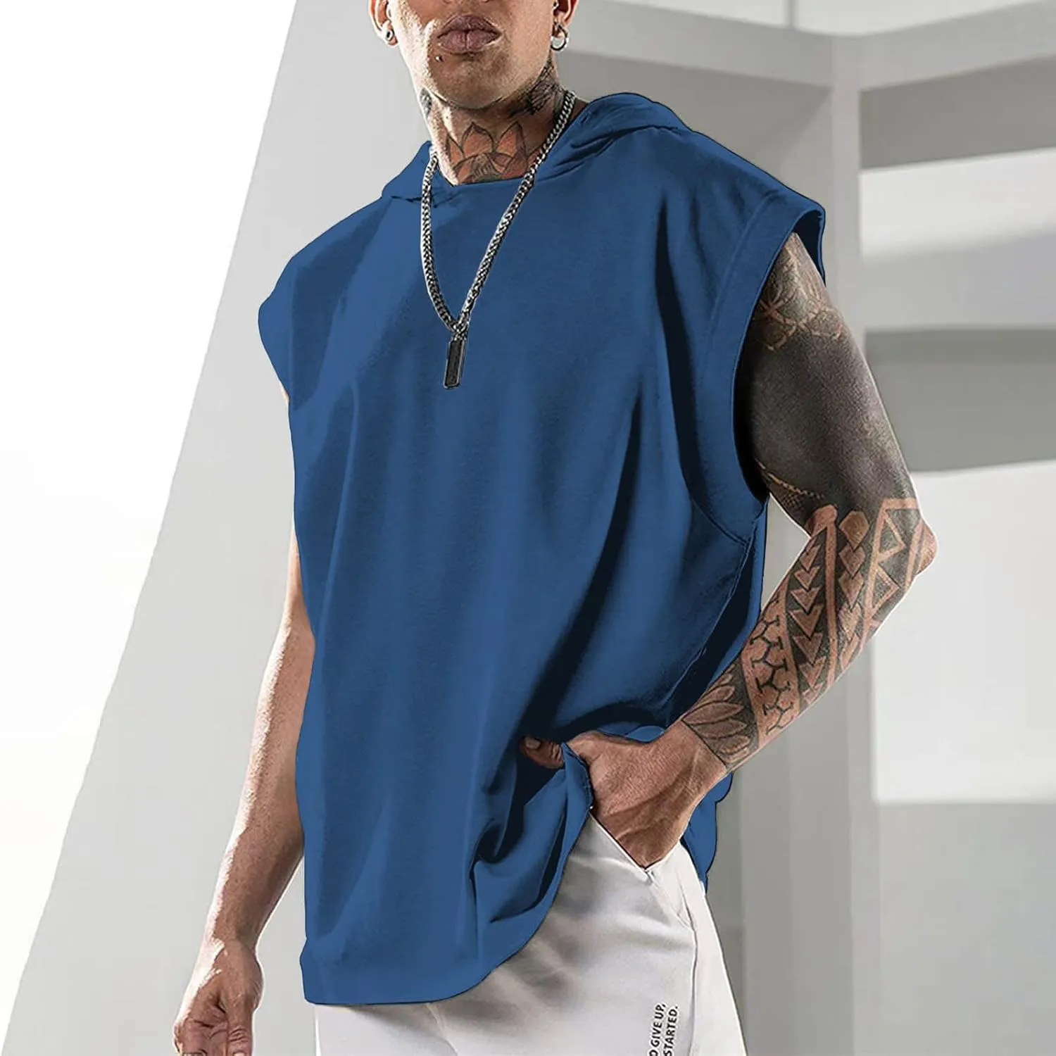 Uillui Mens Workout Tank Tops with Hood Bodybuilding Muscle Cut T-Shirts Fitness Training Tee Sleeveless Athletic Gym Hoodie