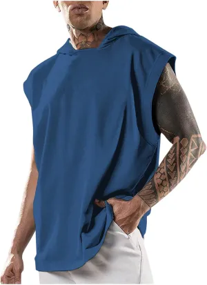 Uillui Mens Workout Tank Tops with Hood Bodybuilding Muscle Cut T-Shirts Fitness Training Tee Sleeveless Athletic Gym Hoodie