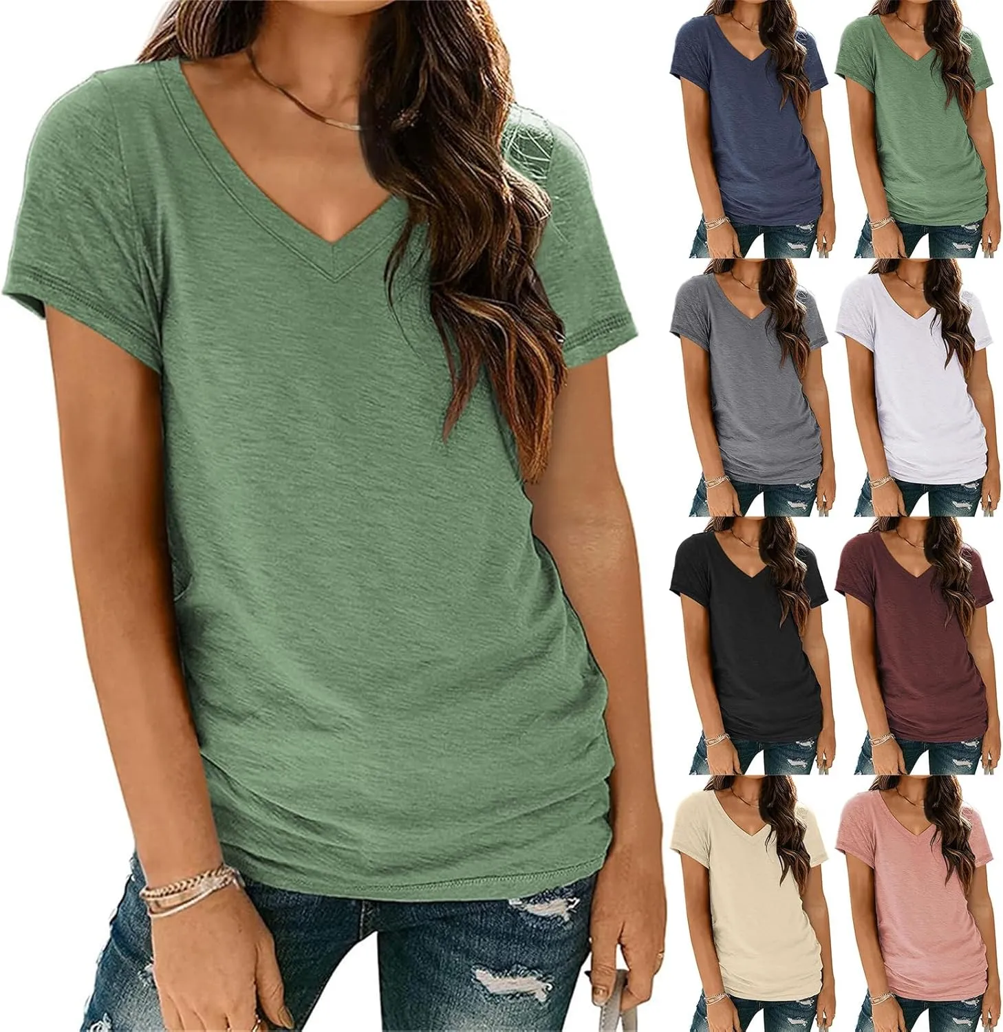 V Neck T Shirts for Women Cap Sleeve V Neck Tees Summer Cute Tops Casual Loose Fit Shirt Lightweight Soft Clothes