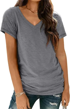 V Neck T Shirts for Women Cap Sleeve V Neck Tees Summer Cute Tops Casual Loose Fit Shirt Lightweight Soft Clothes