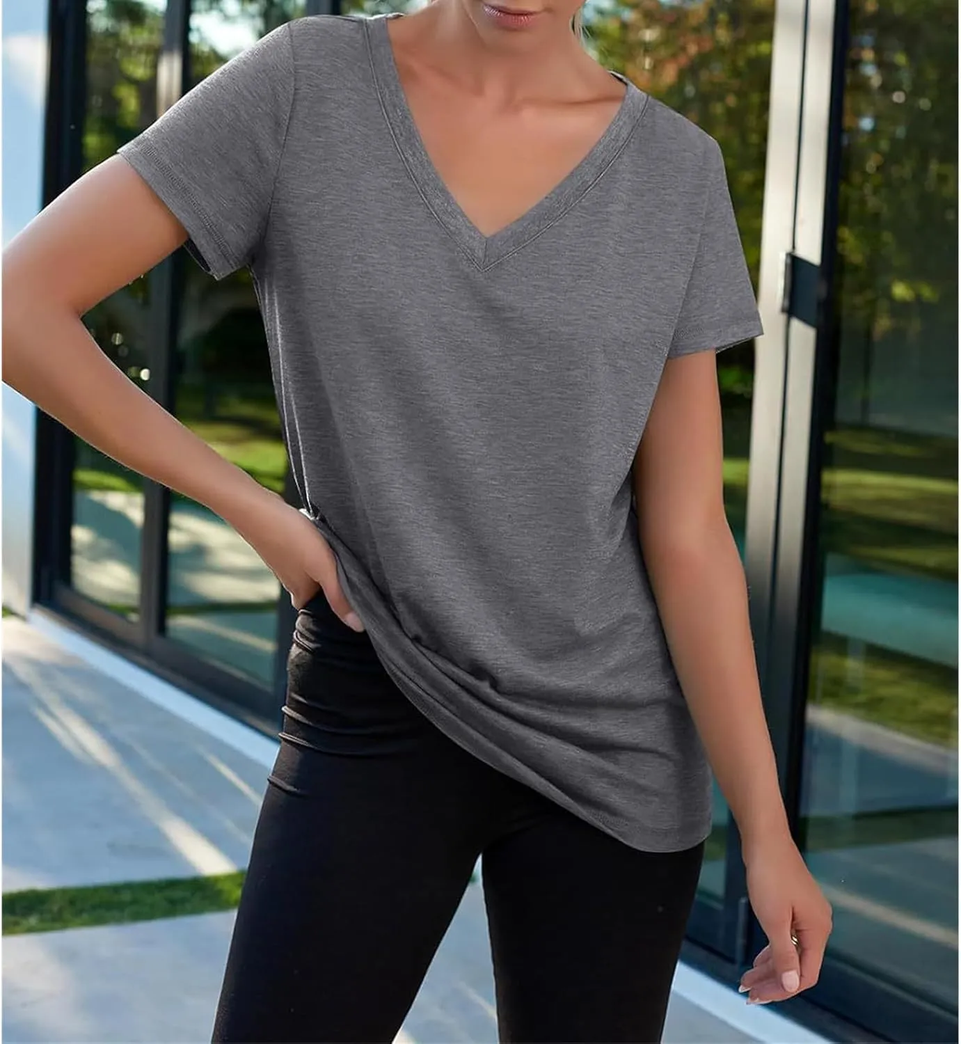V Neck T Shirts for Women Cap Sleeve V Neck Tees Summer Cute Tops Casual Loose Fit Shirt Lightweight Soft Clothes