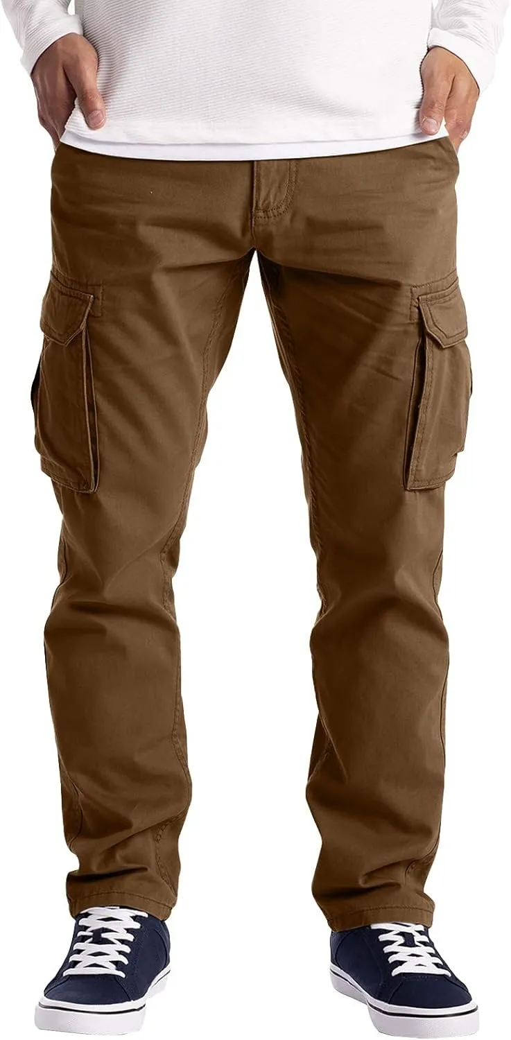 WABEOR Mens Relaxed Fit Straight Leg Cargo Pants Multi-Pockets Lightweight Cotton Military Hiking Tactical Outdoor Work Pants