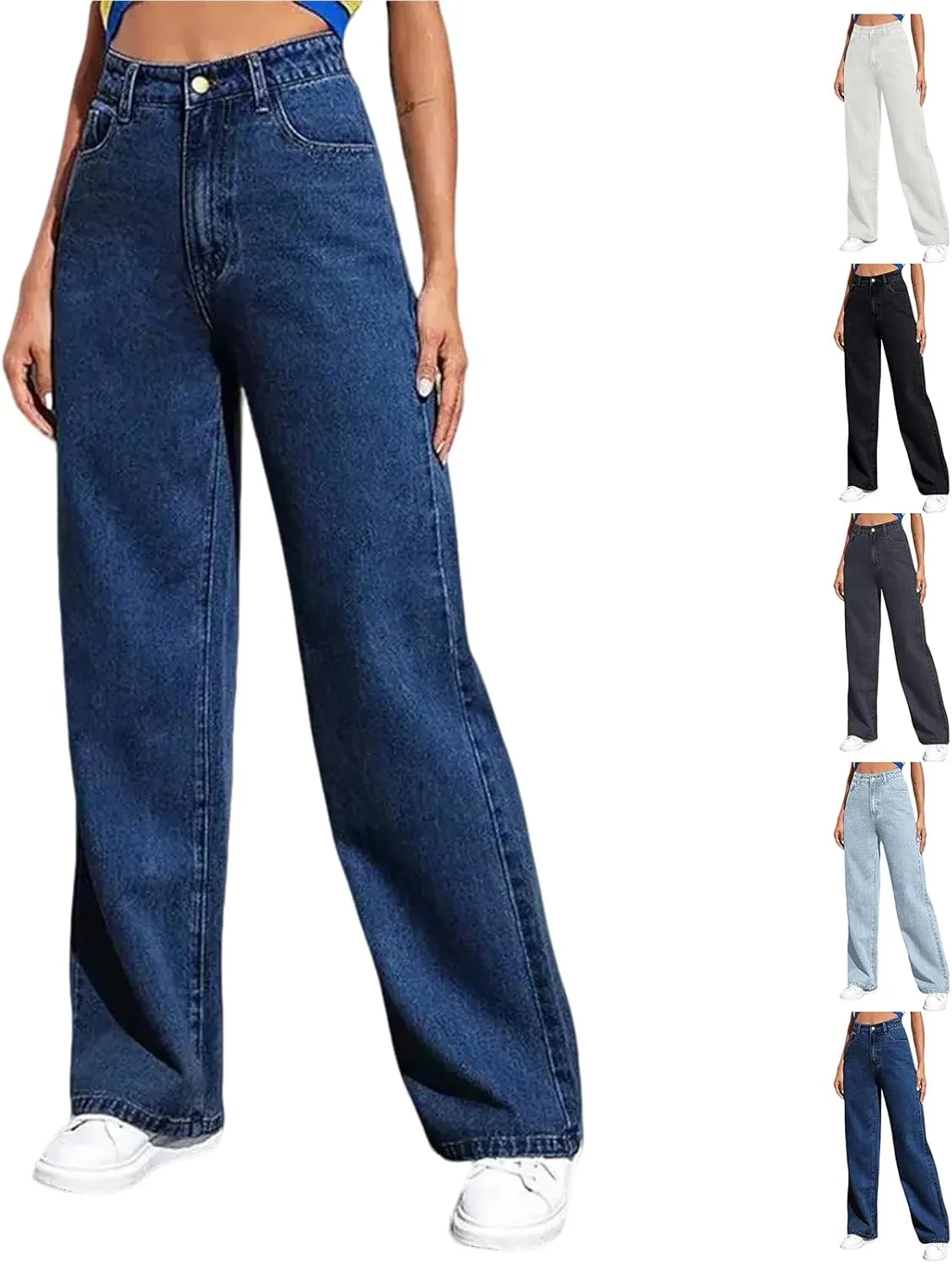 Wide Leg Jeans for Women Soft High Waisted Straight Leg Jeans Plus Size Boyfriend Jeans Loose Fit Denim Pants