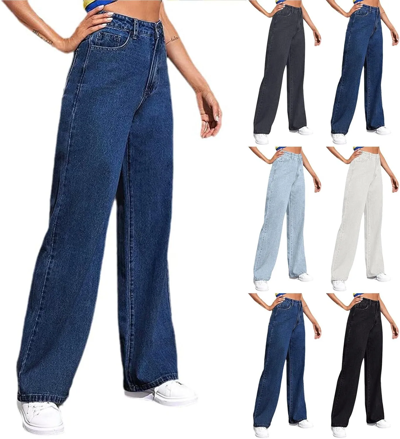 Wide Leg Jeans for Women Soft High Waisted Straight Leg Jeans Plus Size Boyfriend Jeans Loose Fit Denim Pants