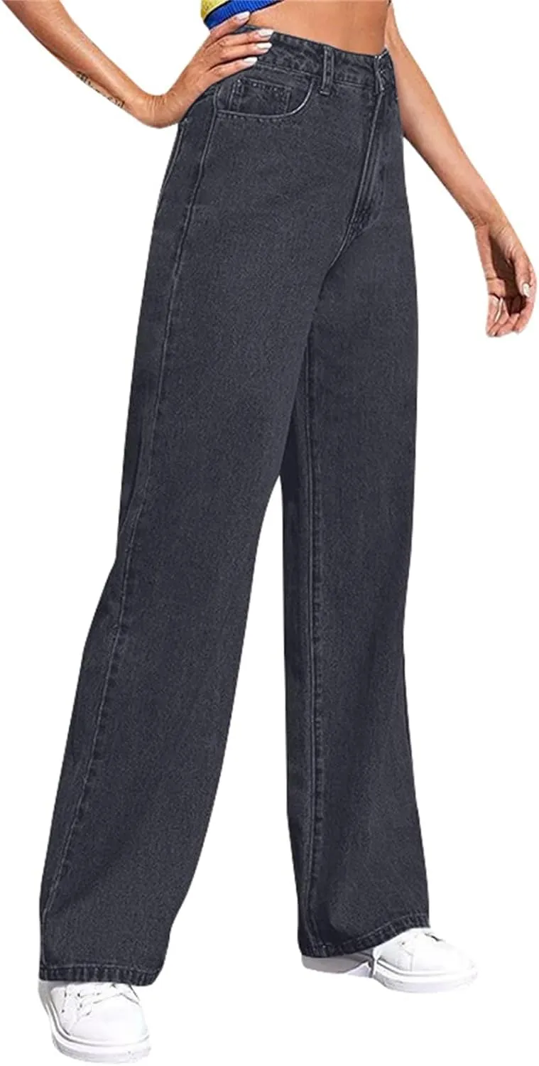 Wide Leg Jeans for Women Soft High Waisted Straight Leg Jeans Plus Size Boyfriend Jeans Loose Fit Denim Pants