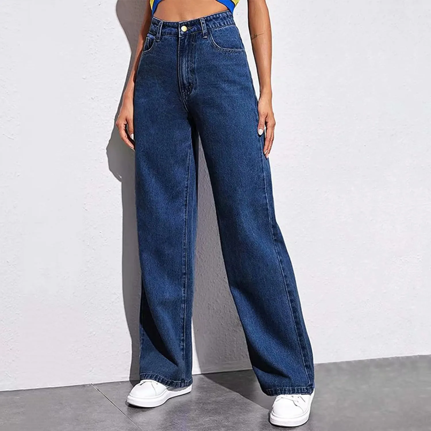Wide Leg Jeans for Women Soft High Waisted Straight Leg Jeans Plus Size Boyfriend Jeans Loose Fit Denim Pants