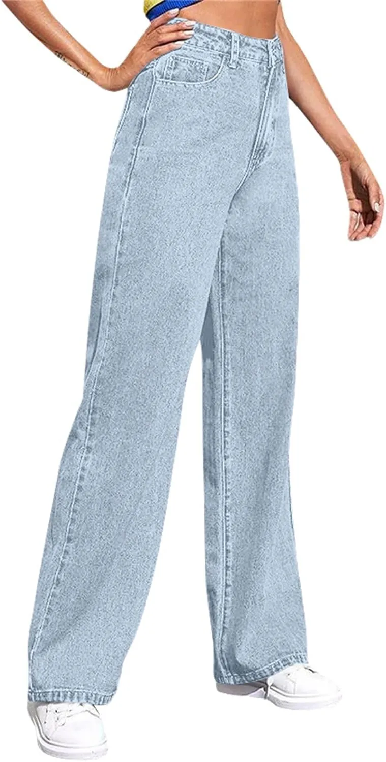 Wide Leg Jeans for Women Soft High Waisted Straight Leg Jeans Plus Size Boyfriend Jeans Loose Fit Denim Pants