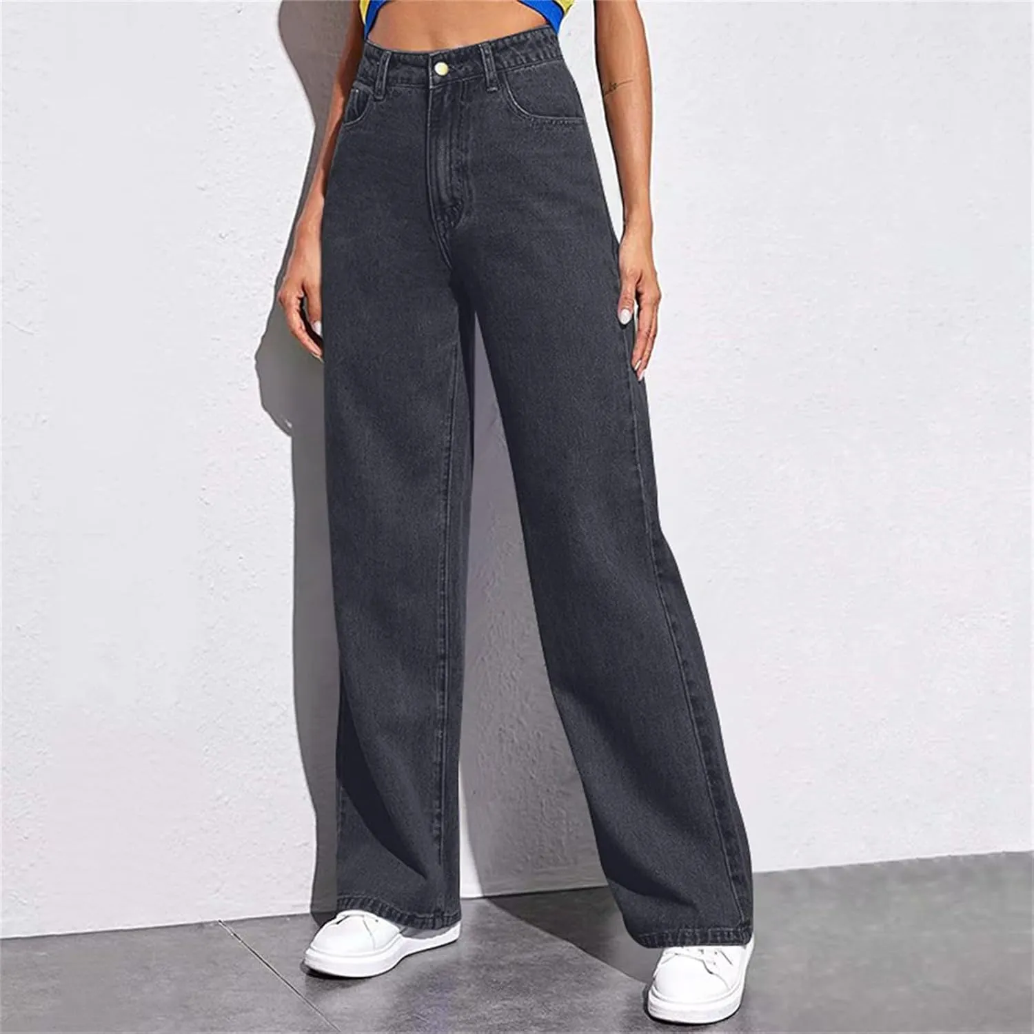 Wide Leg Jeans for Women Soft High Waisted Straight Leg Jeans Plus Size Boyfriend Jeans Loose Fit Denim Pants