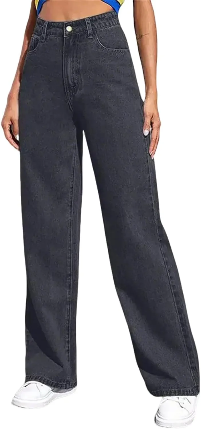 Wide Leg Jeans for Women Soft High Waisted Straight Leg Jeans Plus Size Boyfriend Jeans Loose Fit Denim Pants