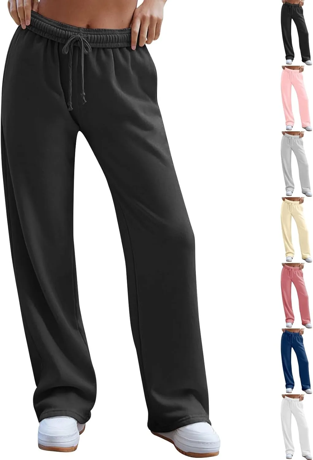 Wide Leg Sweatpants Women Baggy High Waisted Drawstring Joggers with Pockets Trendy Fleece Track Pants