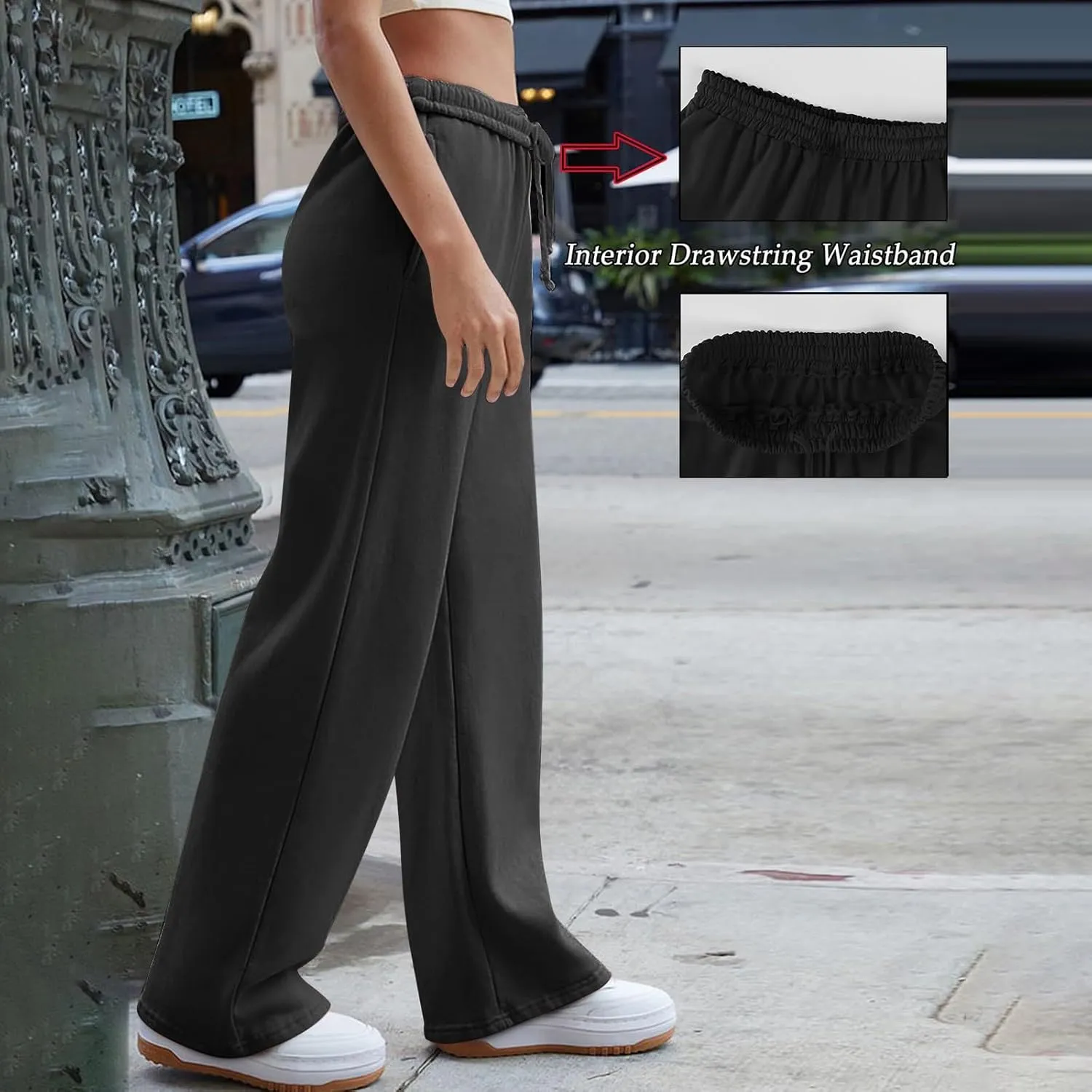 Wide Leg Sweatpants Women Baggy High Waisted Drawstring Joggers with Pockets Trendy Fleece Track Pants
