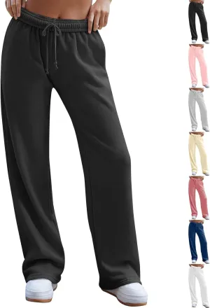 Wide Leg Sweatpants Women Baggy High Waisted Drawstring Joggers with Pockets Trendy Fleece Track Pants