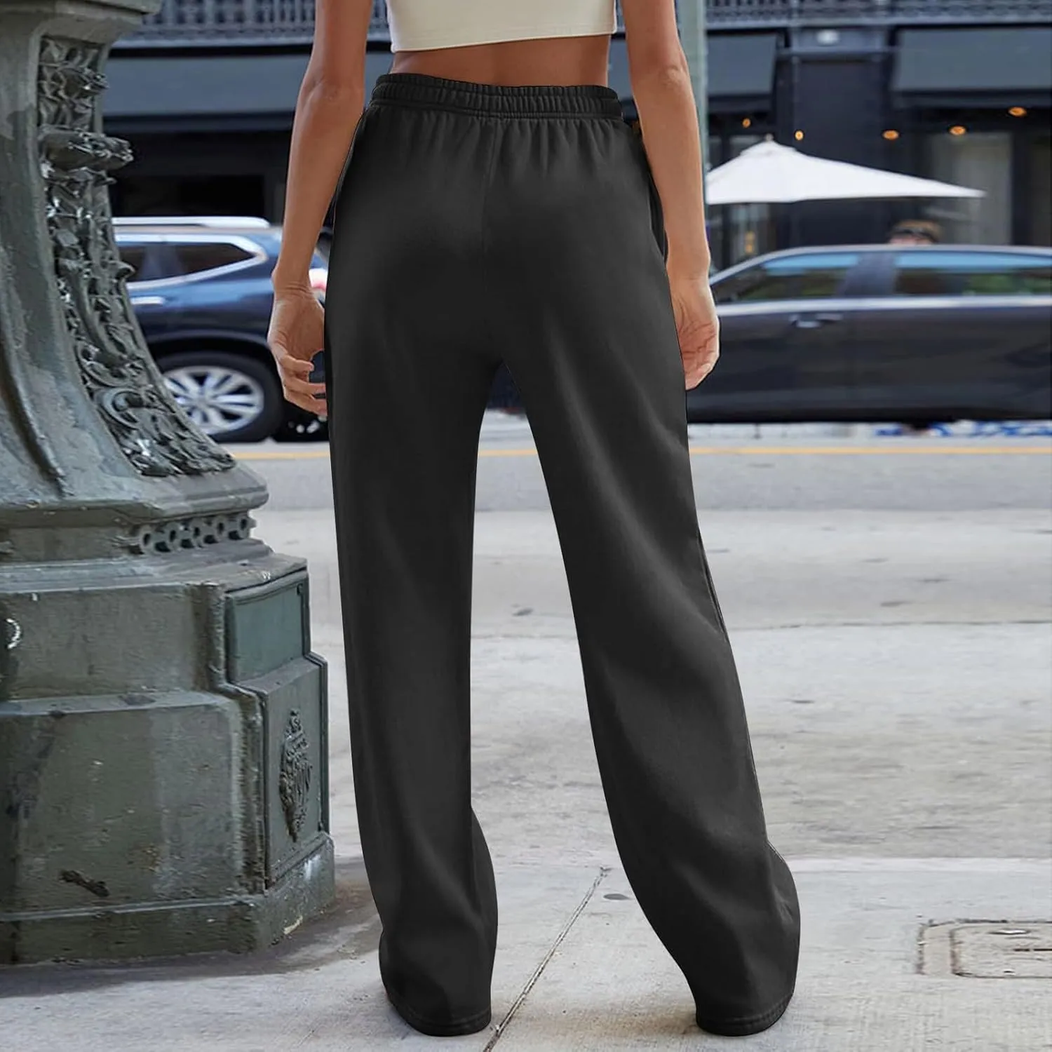 Wide Leg Sweatpants Women Baggy High Waisted Drawstring Joggers with Pockets Trendy Fleece Track Pants