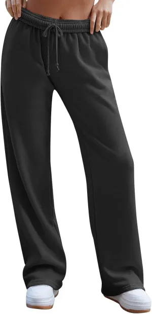 Wide Leg Sweatpants Women Baggy Low Rise Wide Leg Pants Casual Workout Athletic Track Sweatpants with Pockets