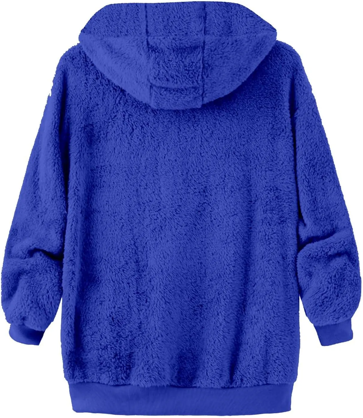 Winter Fleece Coat for Women Loose Fit Warm Fuzzy Long Sleeve Zip Up Jacket with Drawstring Hood Plush Fluffy Hoodies
