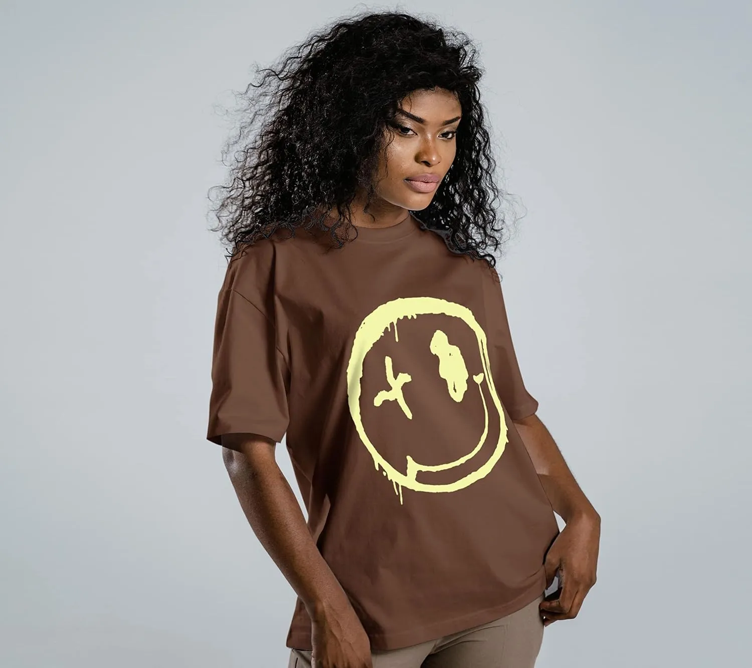 WLLW Women's Drop Shoulder Cute Oversized Graphic Tees Loose Crewneck Half Sleeve Preppy Graphic T Shirts Tops