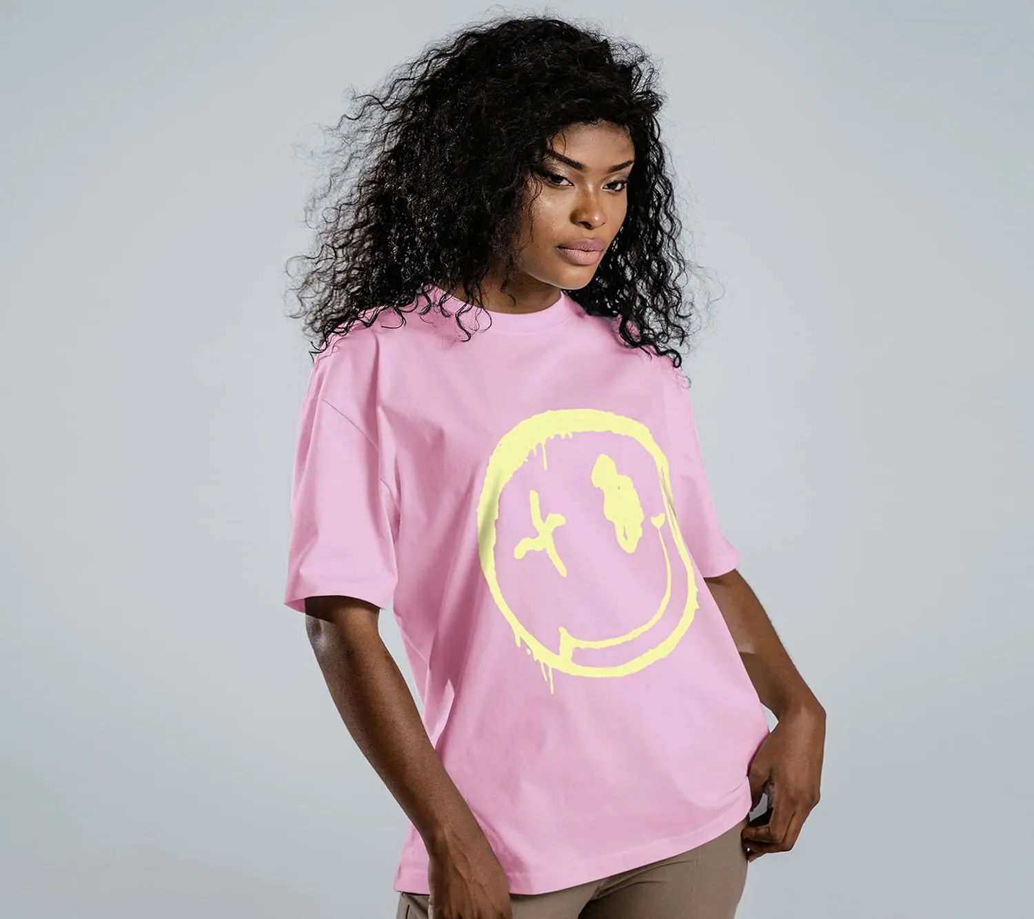 WLLW Women's Drop Shoulder Cute Oversized Graphic Tees Loose Crewneck Half Sleeve Preppy Graphic T Shirts Tops