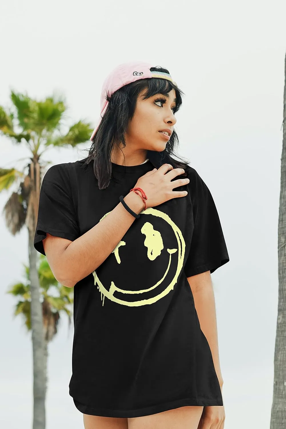WLLW Women's Drop Shoulder Cute Oversized Graphic Tees Loose Crewneck Half Sleeve Preppy Graphic T Shirts Tops