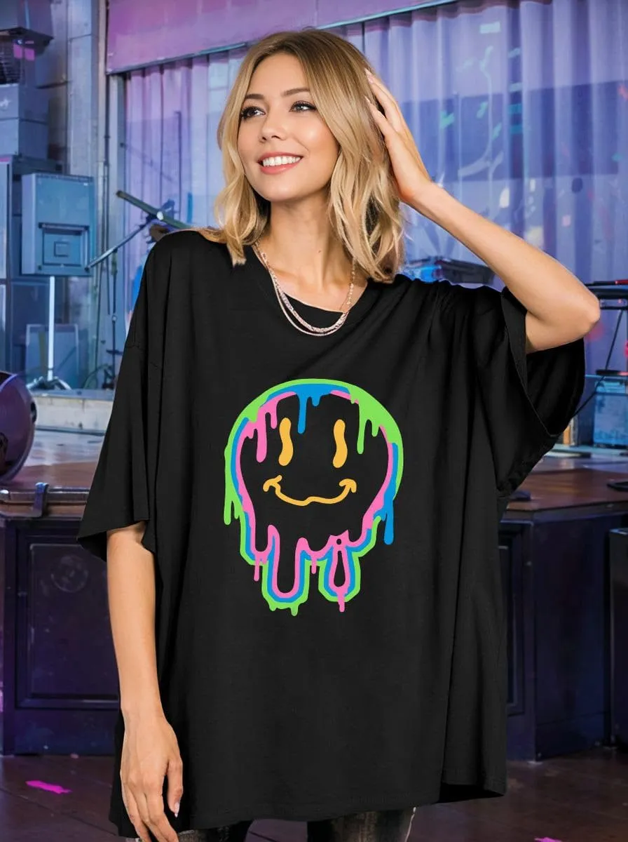 WLLW Womens Oversized Graphic Tees Crewneck Short Sleeve Loose Tops Preppy Graphic T Shirts