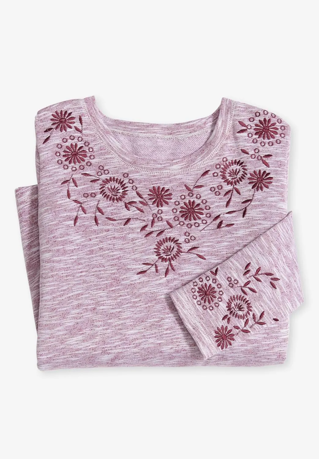 Woman Within Women's Plus Size Floral Embroidered Sweatshirt Tee