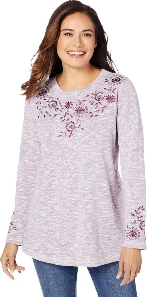 Woman Within Women's Plus Size Floral Embroidered Sweatshirt Tee