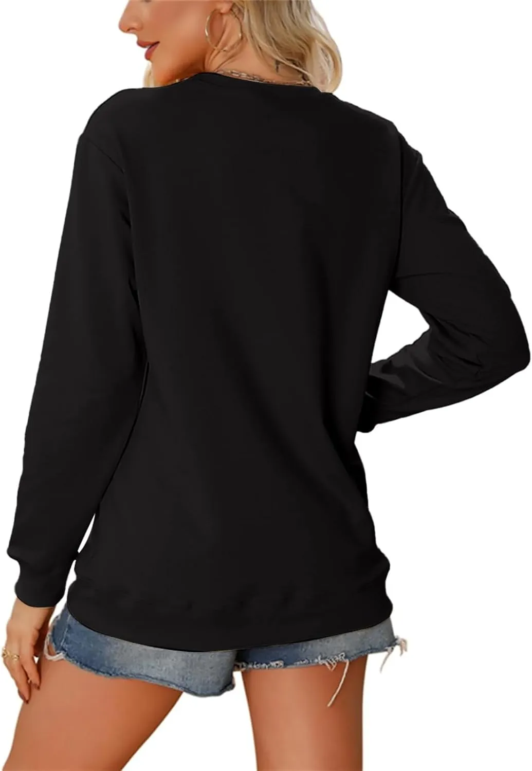 Women Game Day Sweatshirt Ladies' Round Neck Long Sleeved Printed Solid Color Cute Football Graphic