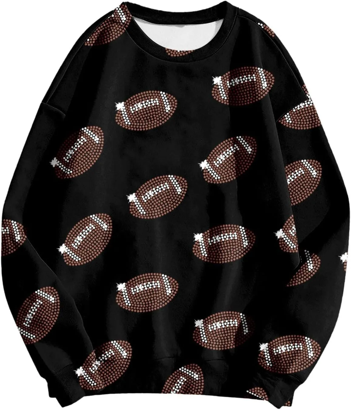 Women Game Day Sweatshirt Ladies' Round Neck Long Sleeved Printed Solid Color Cute Football Graphic