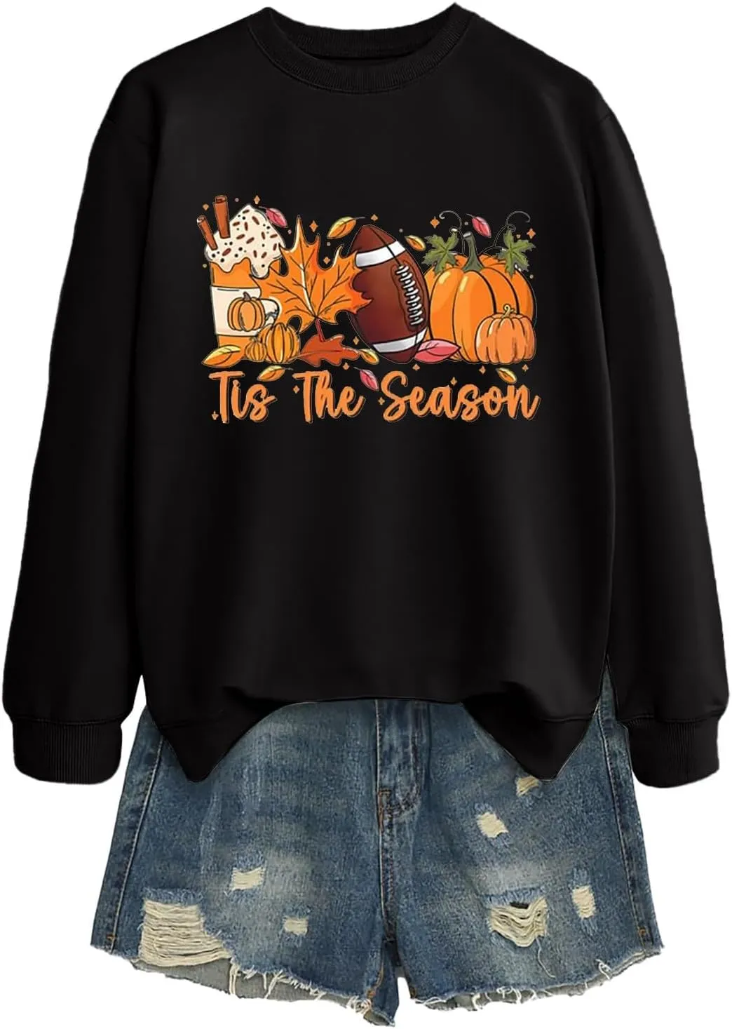Women Game Day Sweatshirt Ladies' Round Neck Long Sleeved Printed Solid Color Cute Football Graphic