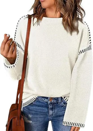 Women Knitted Sweater Chunky Y2k Drop Shoulder Pullover Cute Warm Jumper Crochet Fall Winter Knitted Outfits